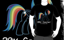 Size: 556x350 | Tagged: safe, artist:mouseafterdeath, rainbow dash, g4, 10 seconds flat, 20% cooler, clothes, female, merchandise, redbubble, solo, t-shirt, text