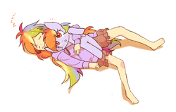 Size: 1100x700 | Tagged: safe, artist:joycall6, rainbow dash, human, g4, barefoot, feet, human ponidox, humanized, light skin, simple background, sleeping