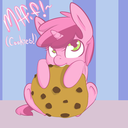 Size: 1000x1000 | Tagged: safe, artist:tentacuddles, ruby pinch, pony, unicorn, ask pinchy, g4, ask, cookie, solo, tumblr