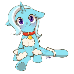 Size: 800x795 | Tagged: safe, artist:sion, trixie, pony, sheep, unicorn, g4, collar, cute, diatrixes, female, looking at you, mare, smiling, solo, underhoof