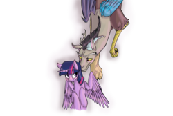 Size: 800x536 | Tagged: safe, artist:bibmob, discord, twilight sparkle, alicorn, pony, g4, blushing, female, kissing, male, mare, ship:discolight, shipping, simple background, spread wings, straight, transparent background, twilight sparkle (alicorn)