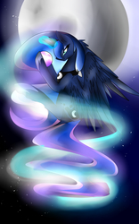 Size: 2500x4000 | Tagged: safe, artist:thedudegamer, princess luna, g4, female, flying, moon, night, solo