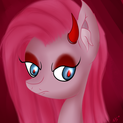 Size: 1500x1500 | Tagged: safe, artist:novaspark, pinkie pie, earth pony, pony, g4, devil horns, female, pinkamena diane pie, solo