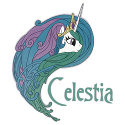 Size: 550x550 | Tagged: safe, artist:smudge proof, princess celestia, g4, alphonse mucha, clothes, merchandise, modern art, nouveau, redbubble, shirt, t-shirt, text, yang, yin, yin-yang