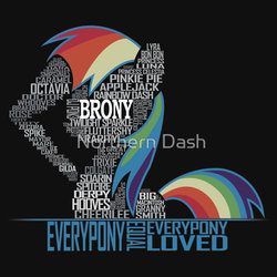 Size: 550x550 | Tagged: safe, artist:northerndash, rainbow dash, g4, brony, clothes, female, iphone case, merchandise, redbubble, shirt, solo, sticker, text, typography