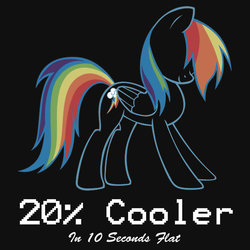 Size: 550x550 | Tagged: safe, artist:mouseafterdeath, rainbow dash, g4, 10 seconds flat, 20% cooler, clothes, female, merchandise, redbubble, solo, t-shirt, text