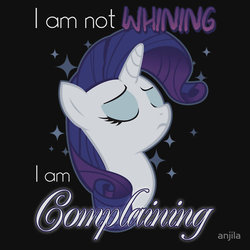 Size: 550x550 | Tagged: safe, artist:anjila, rarity, a dog and pony show, g4, clothes, complaining, female, marshmelodrama, merchandise, rarity being rarity, redbubble, solo, t-shirt, text, whining