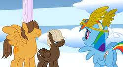 Size: 1099x597 | Tagged: safe, screencap, dumbbell, hoops, rainbow dash, g4, sonic rainboom (episode)