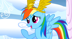 Size: 1100x597 | Tagged: safe, screencap, rainbow dash, g4, my little pony: friendship is magic, sonic rainboom (episode), female, headdress, solo