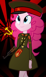 Size: 735x1242 | Tagged: safe, artist:pinkiepiemike, pinkie pie, equestria girls, g4, ak-74, clothes, communism, gun, hammer and sickle, military, military uniform, soldier, soviet union, uniform, walking, weapon