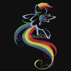 Size: 550x550 | Tagged: safe, artist:bamboodog, rainbow dash, g4, black background, clothes, cutie mark, female, iphone case, lineart, merchandise, obtrusive watermark, redbubble, shirt, simple background, solo, spread wings, sticker, watermark, wings