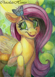Size: 1000x1404 | Tagged: safe, artist:chocolatehunter, fluttershy, g4, female, recreation, solo, traditional art