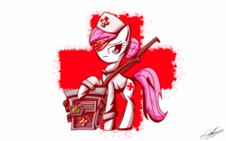 Size: 1024x640 | Tagged: safe, artist:therandomjoyrider, nurse redheart, g4, eyepatch, female, solo