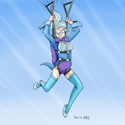 Size: 2000x2000 | Tagged: safe, artist:phallen1, artist:shoxxe, trixie, human, g4, air ponyville, fear, high res, humanized, light skin, parachute, scared, skydiving