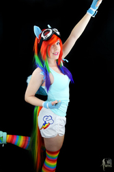 Size: 3648x5472 | Tagged: safe, artist:tendercosplay, rainbow dash, human, g4, clothes, cosplay, irl, irl human, photo, rainbow socks, socks, striped socks