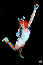 Size: 3648x5472 | Tagged: safe, artist:tendercosplay, rainbow dash, human, g4, clothes, cosplay, irl, irl human, photo, rainbow socks, socks, striped socks