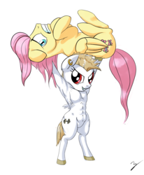 Size: 2549x3097 | Tagged: safe, artist:chef j, bulk biceps, fluttershy, pegasus, pony, g4, abs, armpits, buffy biceps, butterscotch, female, high res, male, mare, muscles, muscular female, rule 63, ship:butterbuffy, ship:flutterbulk, shipping, simple background, stallion, straight, tomboy, white background, wide hips