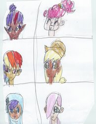 Size: 1024x1320 | Tagged: safe, artist:bulbaderp, applejack, fluttershy, pinkie pie, rainbow dash, rarity, twilight sparkle, human, g4, boxes, humanized, mane six, quality, traditional art, twily