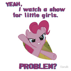 Size: 550x550 | Tagged: safe, pinkie pie, g4, clothes, female, fourth wall, merchandise, redbubble, shirt, solo, sticker, text