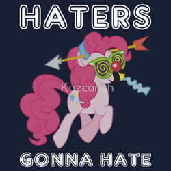 Size: 550x550 | Tagged: safe, artist:kuzcorish, pinkie pie, g4, clothes, female, haters gonna hate, iphone case, meme, merchandise, redbubble, shirt, solo, text, watermark