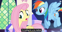 Size: 1600x829 | Tagged: safe, screencap, fluttershy, rainbow dash, g4, season 5, the cutie map, meme, youtube caption