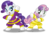 Size: 1024x705 | Tagged: safe, artist:aleximusprime, rarity, sweetie belle, pony, unicorn, g4, bipedal, chouriki sentai ohranger, crossover, female, power rangers, power rangers zeo, purple ranger, simple background, super sentai, transparent background, yellow ranger