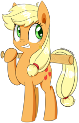 Size: 991x1528 | Tagged: safe, artist:notenoughapples, applejack, g4, baseball bat, female, hatless, missing accessory, simple background, solo, straw, transparent background
