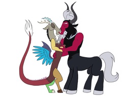 Size: 2048x1536 | Tagged: safe, artist:fiona brown, discord, lord tirek, g4, gay, kissing, male, shipping, tirekcord