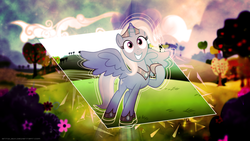 Size: 1600x900 | Tagged: dead source, safe, artist:antylavx, artist:dcencia, trixie, alicorn, pony, g4, apple tree, crown, flower, smiling, tree, vector, wallpaper