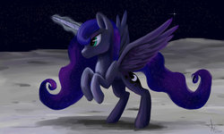 Size: 1153x692 | Tagged: safe, artist:mif-sakura, princess luna, g4, female, magic, moon, prancing, solo, stars