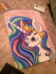 Size: 583x768 | Tagged: safe, artist:hilloty, princess celestia, g4, female, photo, portrait, solo, traditional art, wink