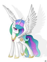 Size: 1000x1312 | Tagged: dead source, safe, artist:shan3ng, princess celestia, alicorn, pony, g4, female, mare, solo, spread wings