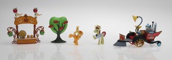 Size: 1600x557 | Tagged: safe, applejack, flim, g4, official, apple tree, applebucking, applejack's hat, blind bag, cider stand, cowboy hat, hat, super speedy cider squeezy 6000, toy, tree