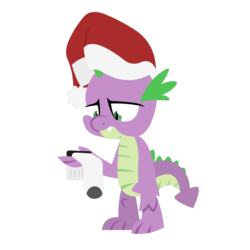 Size: 1280x1280 | Tagged: safe, artist:zvn, spike, g4, hat, male, santa hat, simple background, sock, solo, spikeabuse, transparent background