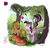 Size: 783x748 | Tagged: safe, artist:jowyb, applejack, twilight sparkle, alicorn, pony, g4, apple, apple orchard, apple tree, apple/apples falling, applebucking, bonk, bucket, bucking, duo, eyes closed, female, laughing, mare, tree, twilight sparkle (alicorn)