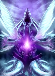 Size: 6600x8999 | Tagged: safe, artist:zilvart, twilight sparkle, dragon, pony, g4, absurd resolution, bipedal, both cutie marks, crossover, dark souls, floppy ears, glare, glowing horn, horn, magic, seath the scaleless, underhoof