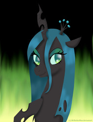 Size: 2247x2957 | Tagged: safe, artist:mrbutlerman, queen chrysalis, changeling, changeling queen, g4, crown, female, fire, green fire, high res, jewelry, regalia, solo