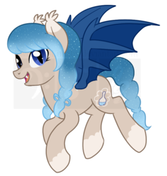 Size: 712x750 | Tagged: safe, artist:sweetest-lullaby, oc, oc only, oc:glimmer palette, bat pony, pony, floating, flying, simple background, solo, transparent background, watermark