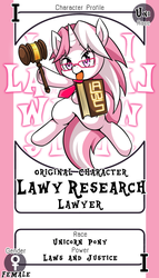 Size: 800x1399 | Tagged: safe, artist:vavacung, oc, oc only, oc:lawyresearch, pony, unicorn, card, female, hammer, mare, pactio card, solo