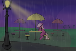 Size: 1294x876 | Tagged: safe, artist:davierocket, cheerilee, g4, crying, female, rain, sad, smiling, solo, umbrella, wet mane