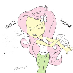 Size: 1500x1500 | Tagged: safe, artist:silverwing, artist:sudosnz, edit, fluttershy, equestria girls, g4, allergies, clothes, handkerchief, hippie, jeans, sneezing, tissue