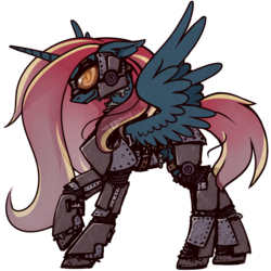 Size: 1280x1280 | Tagged: safe, artist:inlucidreverie, oc, oc only, oc:dust veil, alicorn, pony, fallout equestria, alicorn oc, armor, power armor, powered exoskeleton, simple background, transparent background