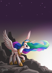 Size: 1162x1643 | Tagged: safe, artist:mysticalpha, princess celestia, alicorn, pony, g4, female, raised hoof, solo, spread wings