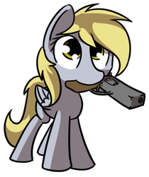 Size: 1281x1524 | Tagged: safe, artist:neuro, derpy hooves, pegasus, pony, g4, female, gun, mare, mouth hold, redraw, revolver, solo, this will end in tears