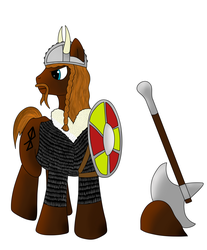 Size: 4808x5808 | Tagged: safe, artist:frolda, absurd resolution, armor, axe, battle axe, shield, solo, viking, warrior