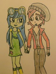 Size: 781x1022 | Tagged: safe, artist:berrypunchrules, blueberry cake, normal norman, equestria girls, g4, background human, female, male, normalcake, shipping, straight, traditional art