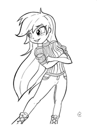 Size: 931x1200 | Tagged: safe, artist:woodcase, rainbow dash, equestria girls, g4, clothes, female, monochrome, solo, sweater