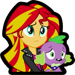 Size: 766x757 | Tagged: safe, spike, sunset shimmer, dog, equestria girls, g4, my little pony equestria girls: rainbow rocks, female, male, simple background, spike the dog, transparent background, vector