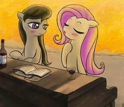 Size: 1500x1300 | Tagged: safe, artist:sigpi, fluttershy, octavia melody, g4, musical instrument, piano, singing, wine