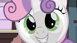 Size: 1793x1008 | Tagged: safe, artist:sollace, edit, edited screencap, screencap, sweetie belle, pony, unicorn, g4, one bad apple, animated, blinking, close-up, female, gif, show accurate
